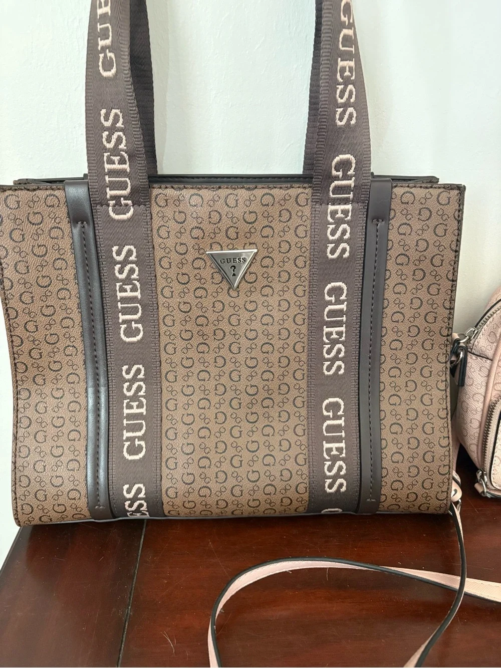 Guess 2 Purse Lot-Mocha/Pink  Oxnard Tote Purse & Pink El Dorado Crossbody Purse